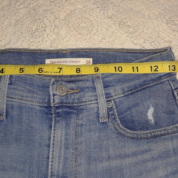 Levi's High Rise Straight 724 Jeans Classic Blue Distressed - Picture 3 of 9
